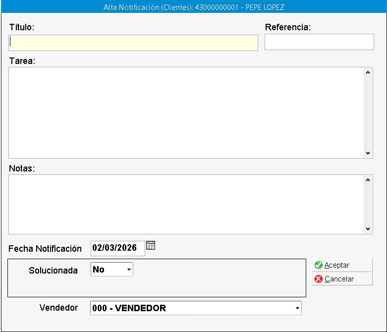 Alta notificación Alta notificación