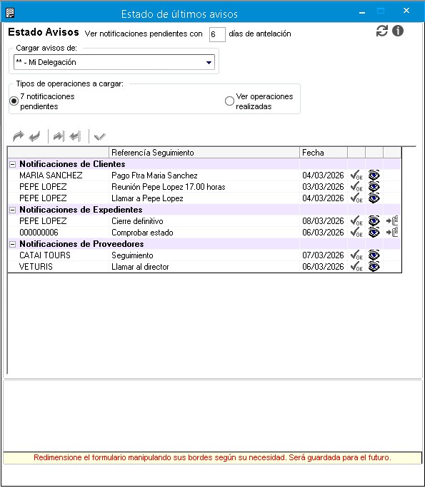 Notificaciones en el visor Notificaciones en el visor