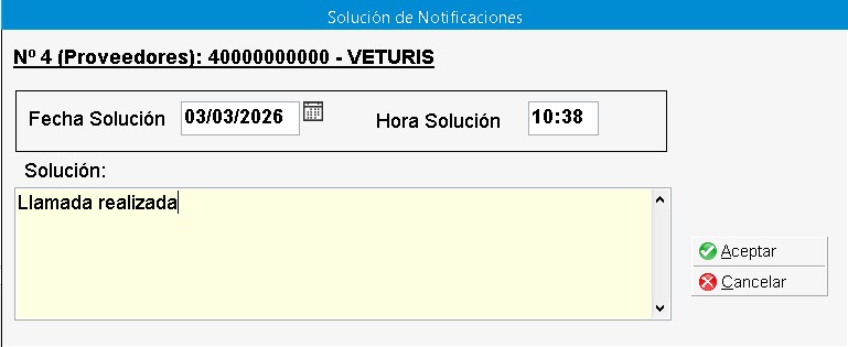 Solucionar notificación Solucionar notificación