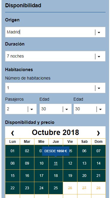 Calendario disponibilidad