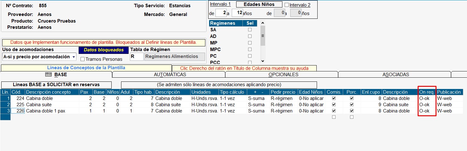 Cabinas confirmadas