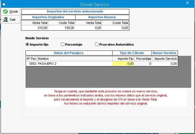 División por importe fijo
